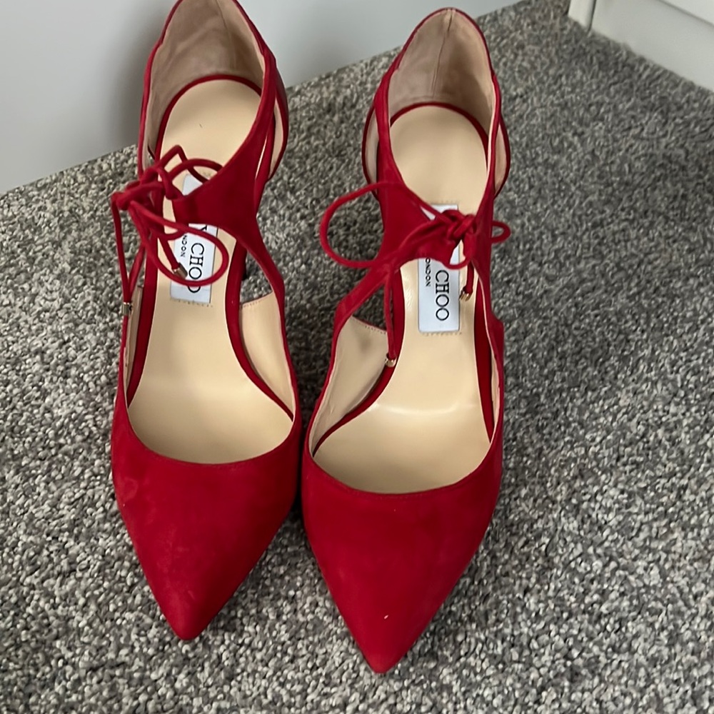Jimmy Choo red tie heels never worn size 38